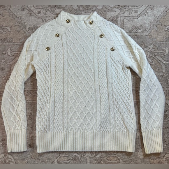 Talbots Sweaters - Talbots Cream Cable-Knit Sweater with Button Details